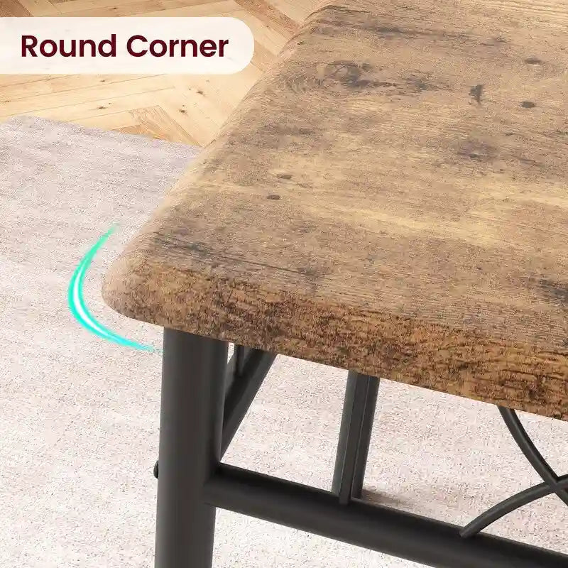 Ensemble table à manger marron 4 personnes, style industriel, MDF et cadre en acier
