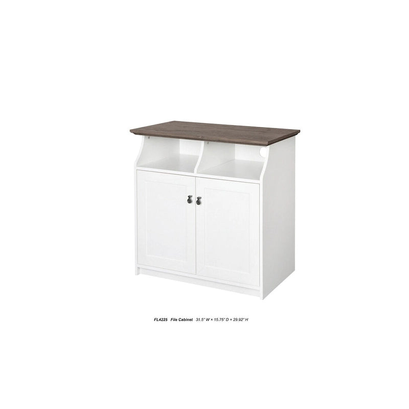 Classeur à 2 portes chêne blanc/gris avec rangement dissimulé