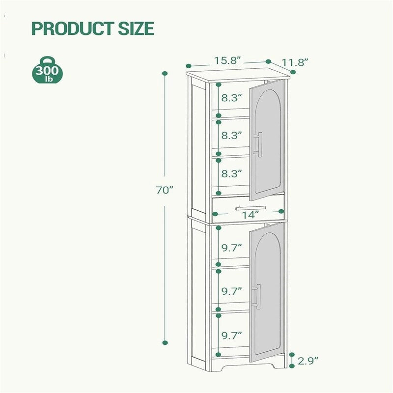 Armoire de rangement haute finition bois blanc avec 2 portes, 4 étagères et un tiroir – Montage par 1 personne