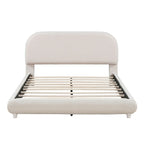 Lit plateforme rembourré pleine grandeur gris/beige, en polaire Teddy, pour 2 personnes
