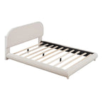 Lit plateforme rembourré pleine grandeur gris/beige, en polaire Teddy, pour 2 personnes