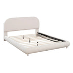 Lit plateforme rembourré pleine grandeur gris/beige, en polaire Teddy, pour 2 personnes