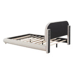 Lit plateforme rembourré pleine grandeur gris/beige, en polaire Teddy, pour 2 personnes