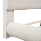 Lit plateforme rembourré pleine grandeur gris/beige, en polaire Teddy, pour 2 personnes