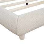 Lit plateforme rembourré pleine grandeur gris/beige, en polaire Teddy, pour 2 personnes