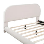 Lit plateforme rembourré pleine grandeur gris/beige, en polaire Teddy, pour 2 personnes