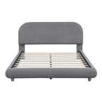 Lit plateforme rembourré pleine grandeur gris/beige, en polaire Teddy, pour 2 personnes
