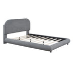 Lit plateforme rembourré pleine grandeur gris/beige, en polaire Teddy, pour 2 personnes
