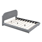Lit plateforme rembourré pleine grandeur gris/beige, en polaire Teddy, pour 2 personnes