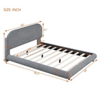 Lit plateforme rembourré pleine grandeur gris/beige, en polaire Teddy, pour 2 personnes