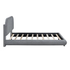 Lit plateforme rembourré pleine grandeur gris/beige, en polaire Teddy, pour 2 personnes