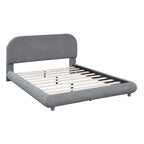 Lit plateforme rembourré pleine grandeur gris/beige, en polaire Teddy, pour 2 personnes