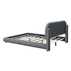 Lit plateforme rembourré pleine grandeur gris/beige, en polaire Teddy, pour 2 personnes