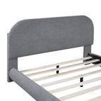 Lit plateforme rembourré pleine grandeur gris/beige, en polaire Teddy, pour 2 personnes