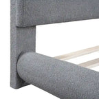 Lit plateforme rembourré pleine grandeur gris/beige, en polaire Teddy, pour 2 personnes
