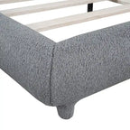 Lit plateforme rembourré pleine grandeur gris/beige, en polaire Teddy, pour 2 personnes